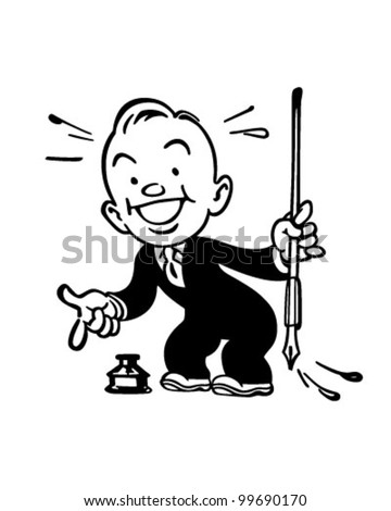 Sign Here - Man With Fountain Pen - Retro Clipart Illustration