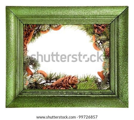 Green nature picture frame. Isolated on white