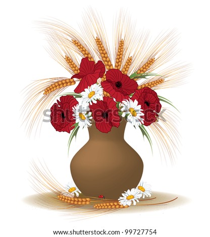 vector illustration of posy of flowers and ears of wheat (EPS 10)