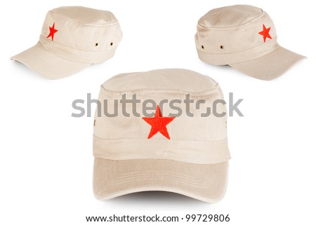 Communist hat with red star on a white background