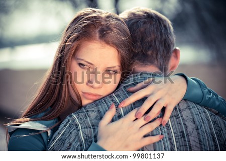 conflict and emotional stress in young people couple relationship outdoors Royalty-Free Stock Photo #99801137