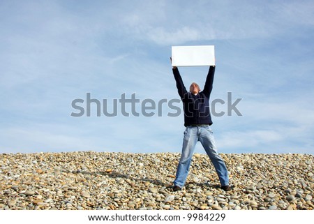 man with empty white card