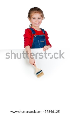 Pretty little girl with a brush and white banner