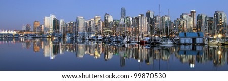 Vancouver downtown panoramic night, Canada BC .