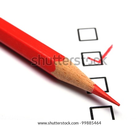 customer service survey with checkbox on form an red pencil