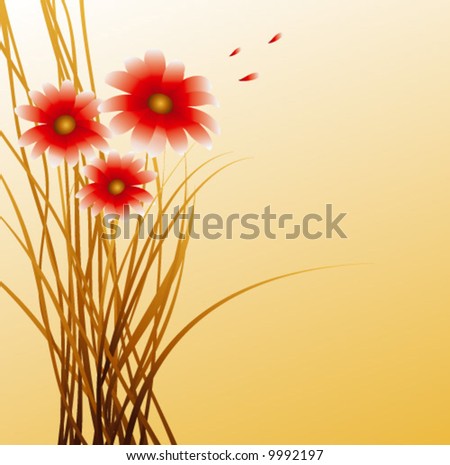 orange background with red flowers
