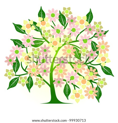 abstract tree with flowers - vector