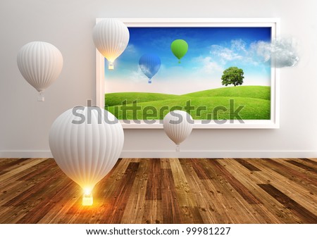 Living Picture - Balloons. Hot air balloons softly floating.