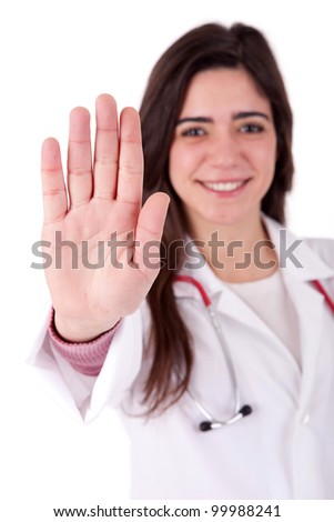 Young nurse making stop sign