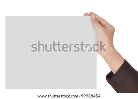  businesswoman's hand holding a blank paper isolated on white background 2