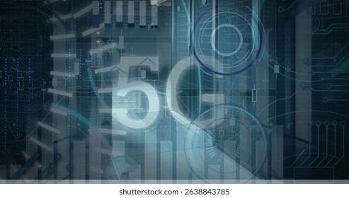 Image of 5g text, statistics and data processing over computer servers in background. Global networks, data processing, digital interface and connections concept digitally generated image. - Powered by Shutterstock - Get 15% off with code: PIKWIZARD15