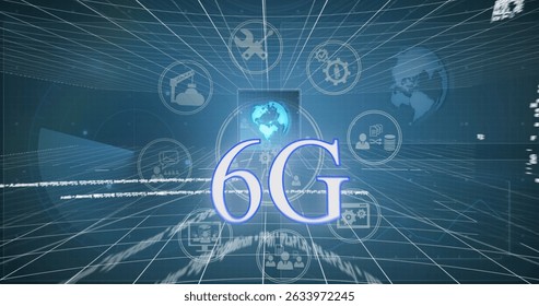 Image of 6g text with business and data sharing icons and data processing. Business, global communication and digital interface concept digitally generated vide - Powered by Shutterstock - Get 15% off with code: PIKWIZARD15