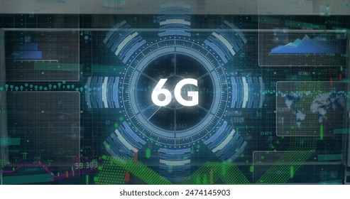 Image of 6g text and data processing over computer servers. Global digital interface, business, computing and data processing concept digitally generated image. - Powered by Shutterstock