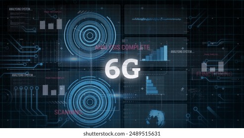 Image of 6g text, data processing over screens. Global business, finance, computing and data processing concept digitally generated image. - Powered by Shutterstock