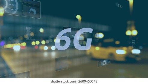 Image of 6g text, data processing and scopes scanning on screens over out of focus road traffic. global networking, technology and digital interface concept digitally generated image. - Powered by Shutterstock - Get 15% off with code: PIKWIZARD15