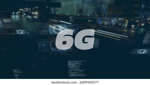 Image of 6g text, data processing and scopes scanning on screens over fast road traffic. global networking, technology and digital interface concept digitally generated image. - Powered by Shutterstock - Get 15% off with code: PIKWIZARD15
