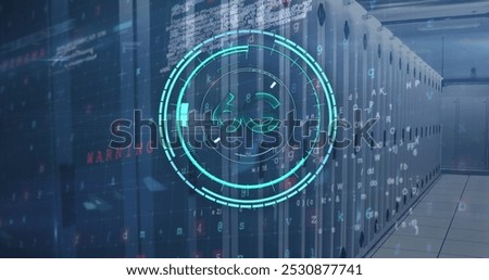 Image of 6g text over data processing and server room. global communication technology concept digitally generated image.