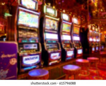 Image Of Abstract Blur Slot Machine. Casino For Background Usage