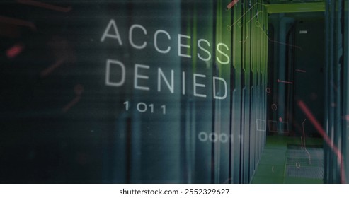 Image of access denied text over data processing and server room. Technology and digital interface concept digitally generated image. - Powered by Shutterstock