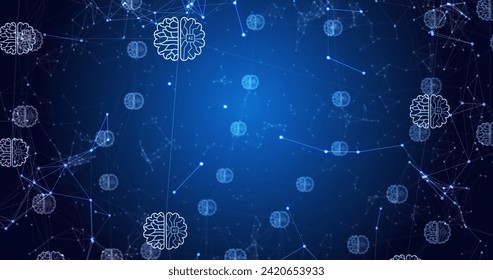 Image of ai data processing over connections with icons. Global artificial intelligence, computing, digital interface and data processing concept digitally generated image.