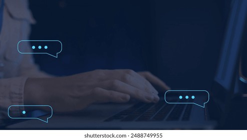 Image of ai data processing over caucasian man typing on computer. Global artificial intelligence, data processing, computing and digital interface concept digitally generated image.