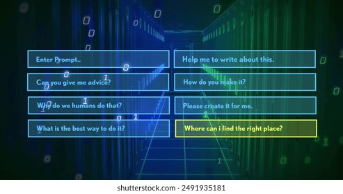 Image of ai data processing over computer server. Global artificial intelligence, data processing, computing and digital interface concept digitally generated image.