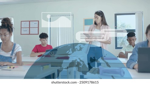 Image of ai data processing over diverse students at school. Artificial intelligence, education, connections, computing and data processing concept digitally generated image. - Powered by Shutterstock - Get 15% off with code: PIKWIZARD15