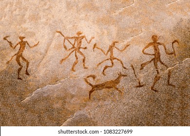 image ancient hunters and dog the wall the cave  ancient art  history  archeology