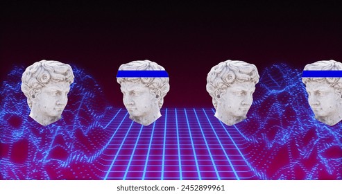 Image of antique head sculptures over metaverse background. Abstract, art, colour and movement concept digitally generated image. - Powered by Shutterstock