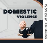 The image appears to be a symbol of justice, likely representing the fight against domestic violence.