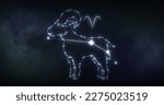 Image of aries sign with stars on black background. Zodiac signs, stars and horoscop concept digitally generated image.