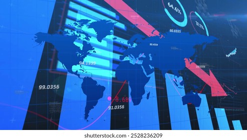 Image of arrows connections and globe rotating in writing. Global business finances and digital interface concept digitally generated image. - Powered by Shutterstock - Get 15% off with code: PIKWIZARD15