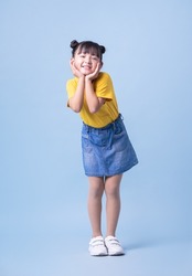 Image Of Asian Child Posing On Blue Background