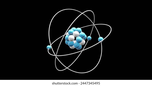 Image of atom model spinning on black background. Global science, research, connections, computing and data processing concept digitally generated image. - Powered by Shutterstock