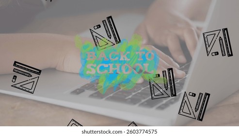 Image of back to school text and school items icons over schoolboy using laptop. school, education and study concept digitally generated image. - Powered by Shutterstock - Get 15% off with code: PIKWIZARD15