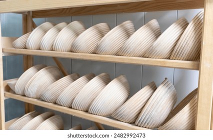 image of Banetton basket make from Bamboo for fermentation of sourdough bread before baking at bakery shop.  - Powered by Shutterstock