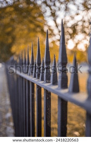 Image of a Beautiful decorative cast iron wrought fence with artistic forging. Metal guardrail close up. Stock photo © 