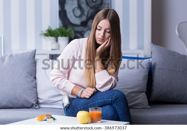 Image of
beautiful sad female with
hypoglycemia