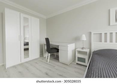 Image Of Bedroom Interior With Big Closet And Desk