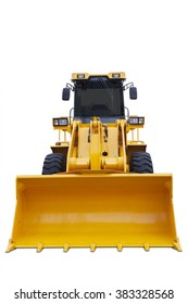 Image Of A Big Scoop Of Modern Bulldozer With Yellow Color, Isolated On White Background