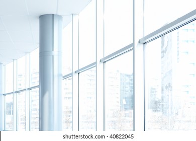 Image Of Big Windows Passing Daylight Inside Office Building