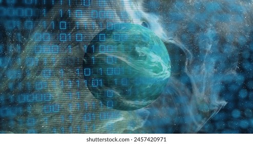 Image of binary code over green planet. Computers, data processing, astronomy and cosmos concept digitally generated image, - Powered by Shutterstock - Get 15% off with code: PIKWIZARD15