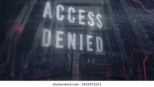 Image of binary codes and access denied texts, mathematical equation and diagrams on server room. Digital composite, multiple exposure, coding, networking, technology and education concept. - Powered by Shutterstock - Get 15% off with code: PIKWIZARD15