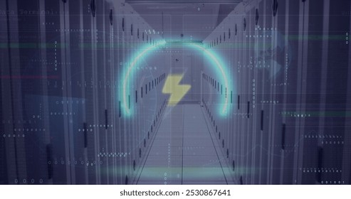 Image of binary coding and data processing over computer servers. Global business, finance and data processing concept digitally generated image.