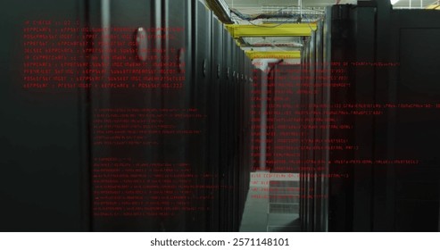 Image of binary coding and data processing over computer servers. Global connections, cloud computing and data processing concept digitally generated image.
