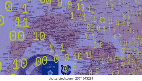 Image of binary coding and data processing over world map. Global connections, computing and data processing concept digitally generated image. - Powered by Shutterstock - Get 15% off with code: PIKWIZARD15
