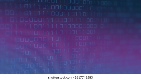 Image of binary coding over purple background. global business, cloud computing and digital interface concept digitally generated image.