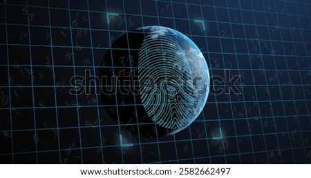 Image of biometric fingerprint and data processing over globe. Global connections, computing and data processing concept digitally generated image.