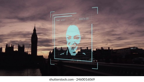 Image of biometric photo and data processing over london cityscape. Global business, finances, computing and data processing concept digitally generated image. - Powered by Shutterstock