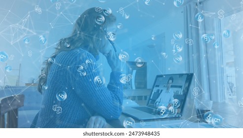 Image of bitcoin symbols over businesswoman using phone headset and laptop. global cryptocurrency, data processing, digital interface and technology concept digitally generated image. - Powered by Shutterstock - Get 15% off with code: PIKWIZARD15